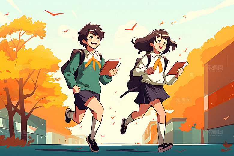 开学校园人物新学期平面插画
