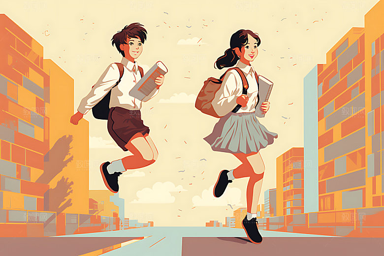 开学学生青少年平面插画