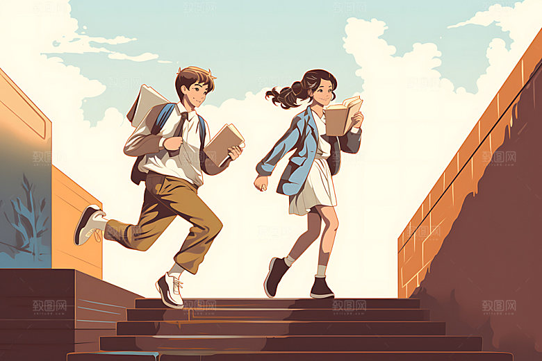 开学新学期青少年平面插画