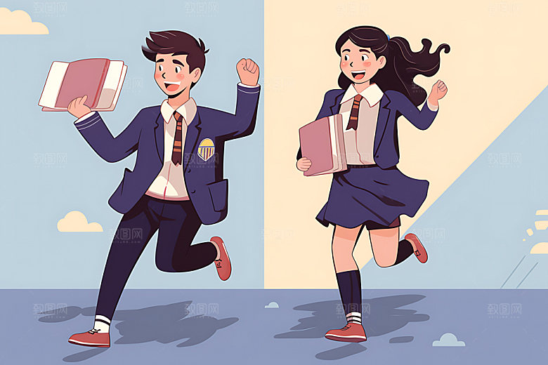开学青少年活泼平面插画