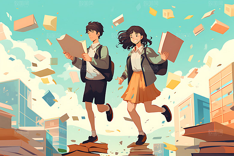 开学活泼新学期平面插画