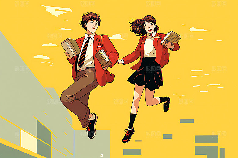 开学上学新学期平面插画