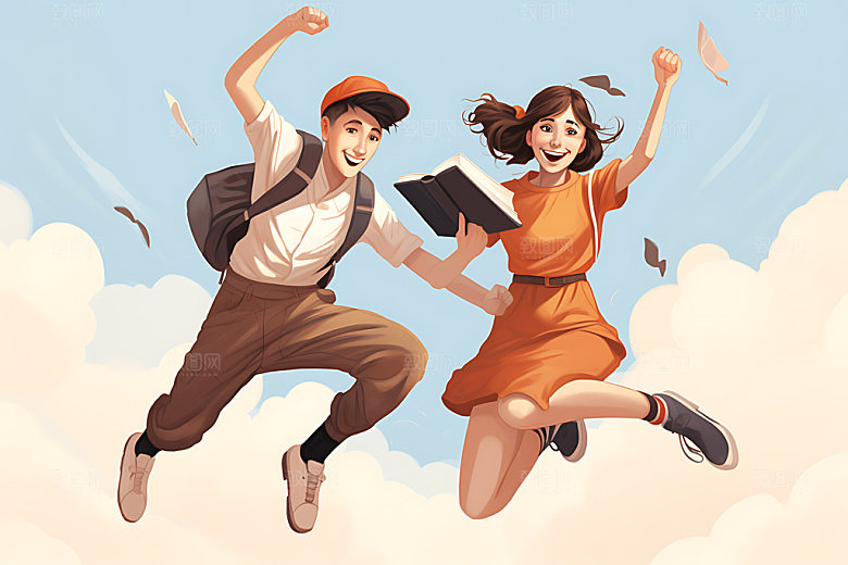 开学青少年上学平面插画