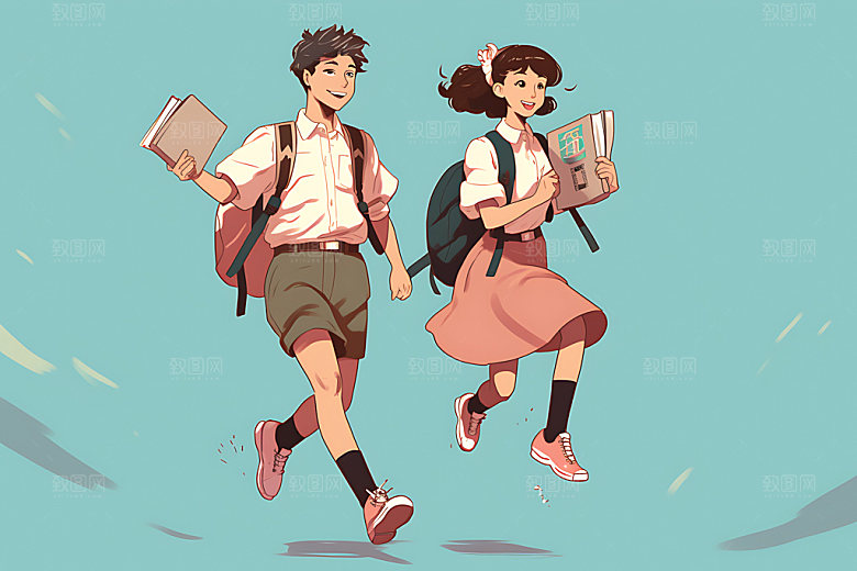 开学新学期青少年平面插画