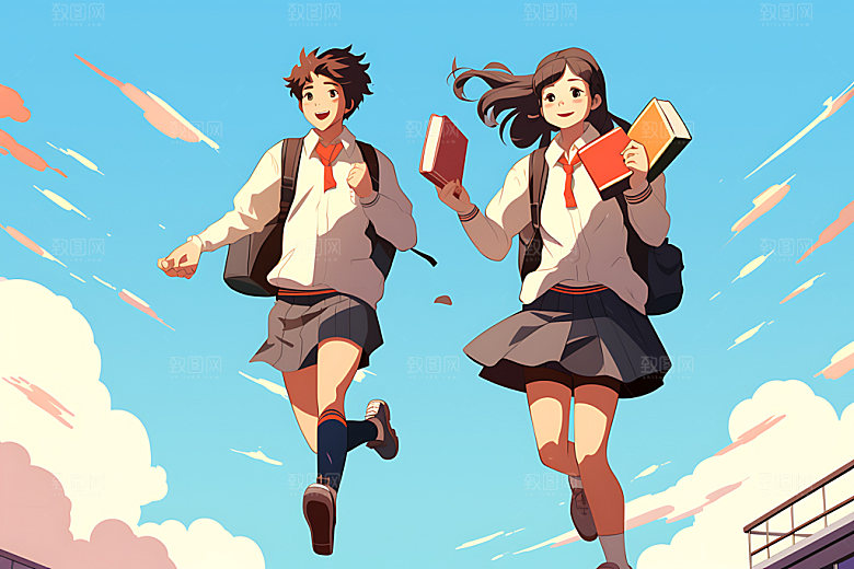 开学学生青少年平面插画