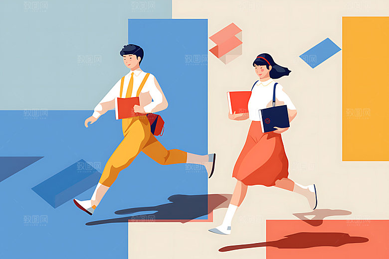 开学学生活泼平面插画