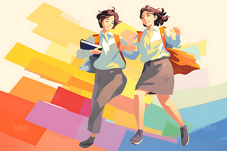 开学上学青少年平面插画