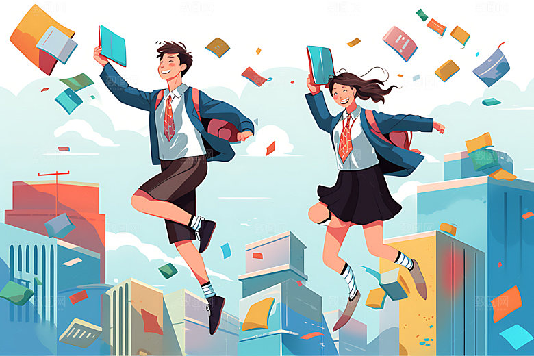 开学上学青少年平面插画