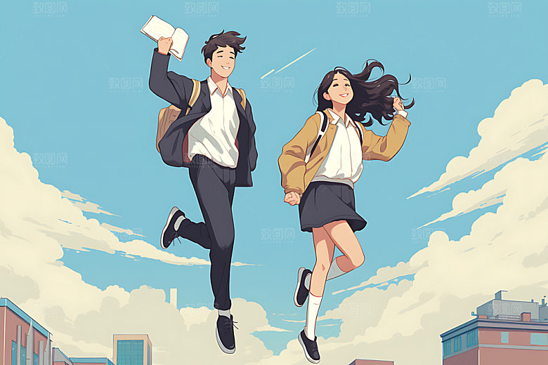 开学报到校园人物平面插画