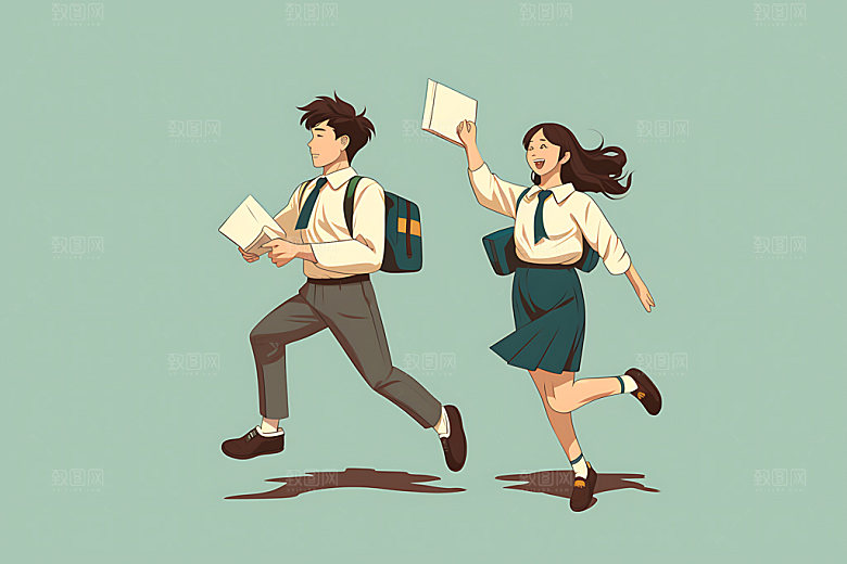 开学青少年报到平面插画