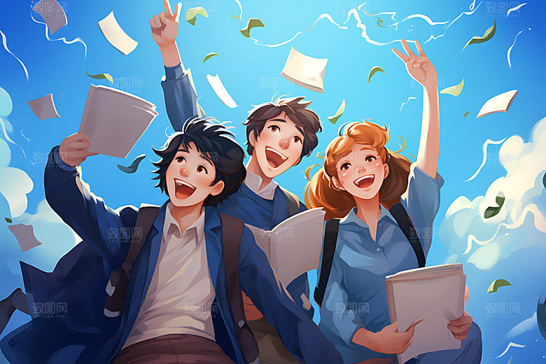 开学校园人物青春平面插画