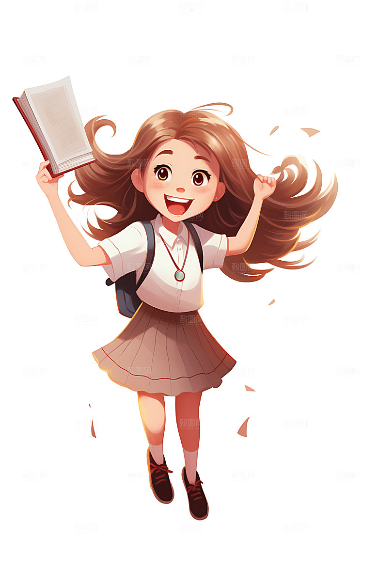 开学学生上学平面插画