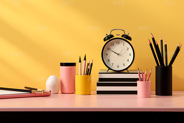 上课闹钟开学课堂静物模型