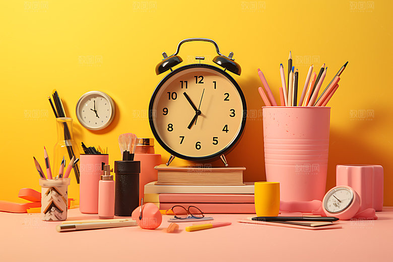 上课闹钟上学课堂静物模型