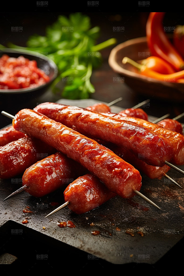 烤肠烤肉美食摄影图