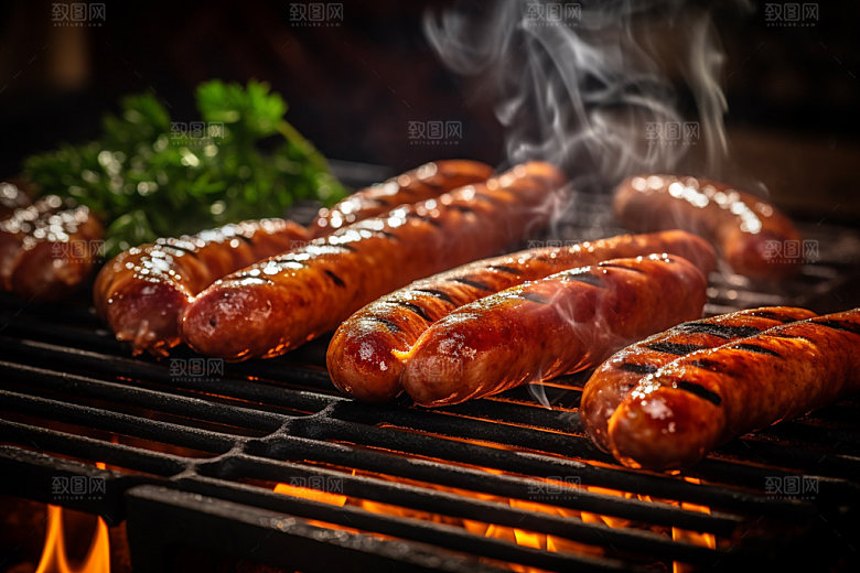 烤肠美食烤肉摄影图