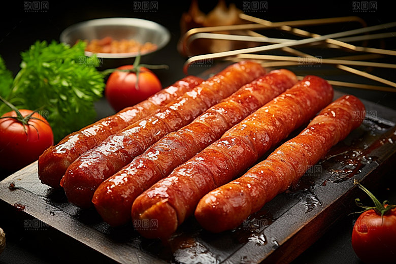 烤肠美味烤肉摄影图