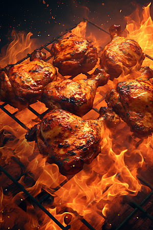 烤鸡烧鸡美味摄影图