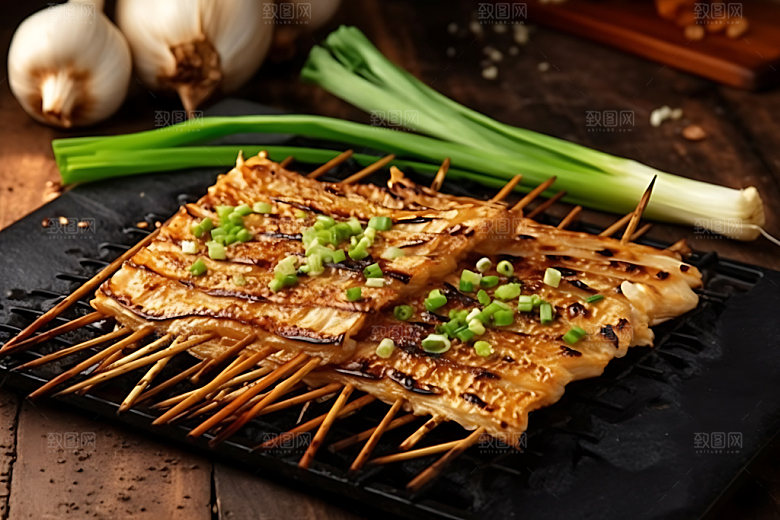 烤金针菇烧烤美味摄影图