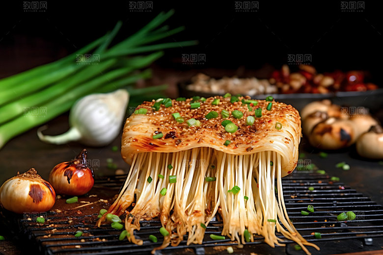 烤金针菇烧烤美食摄影图