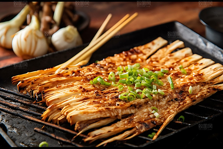 烤金针菇美味餐饮摄影图