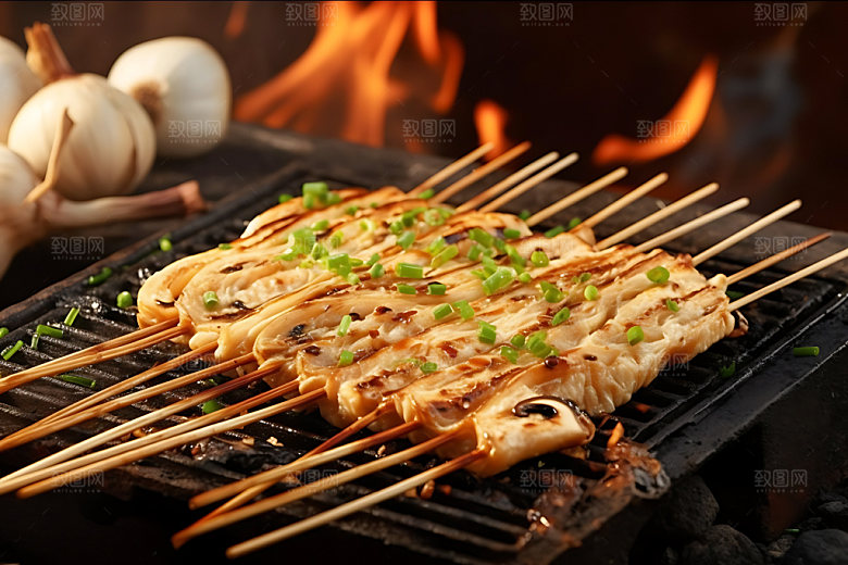 烤金针菇烧烤撸串摄影图