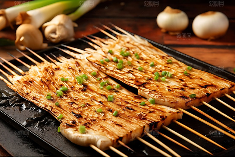 烤金针菇美味美食摄影图