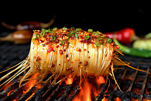 烤金针菇餐饮烧烤摄影图
