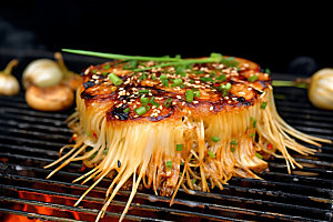 烤金针菇餐饮撸串摄影图
