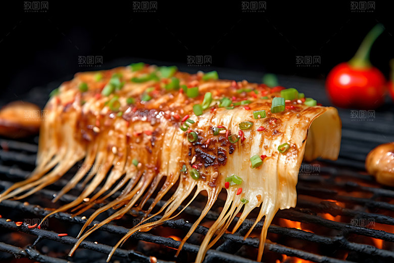 烤金针菇烧烤特写摄影图