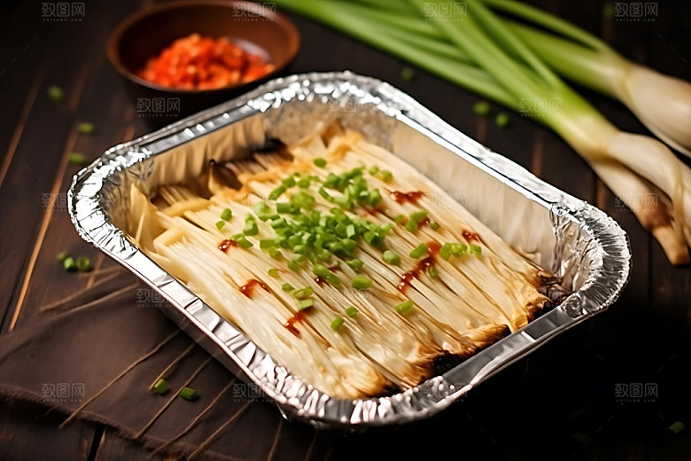 烤金针菇美食高清摄影图