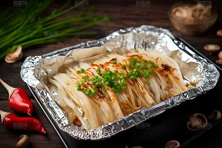 烤金针菇美味美食摄影图