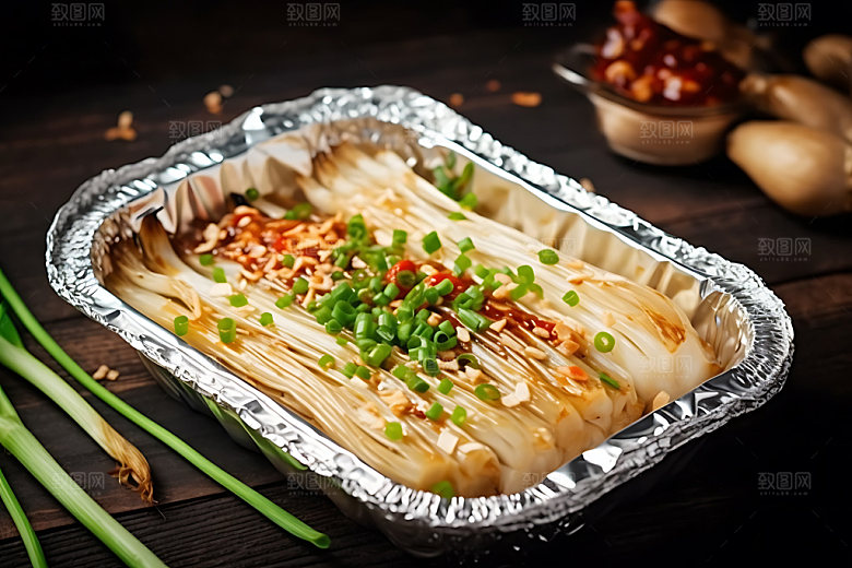 烤金针菇高清餐饮摄影图