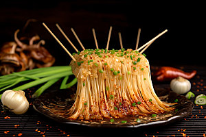 烤金针菇撸串美食摄影图