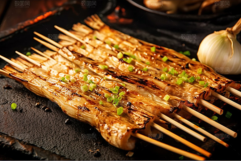 烤金针菇撸串美食摄影图