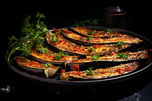 烤茄子美味蔬菜摄影图