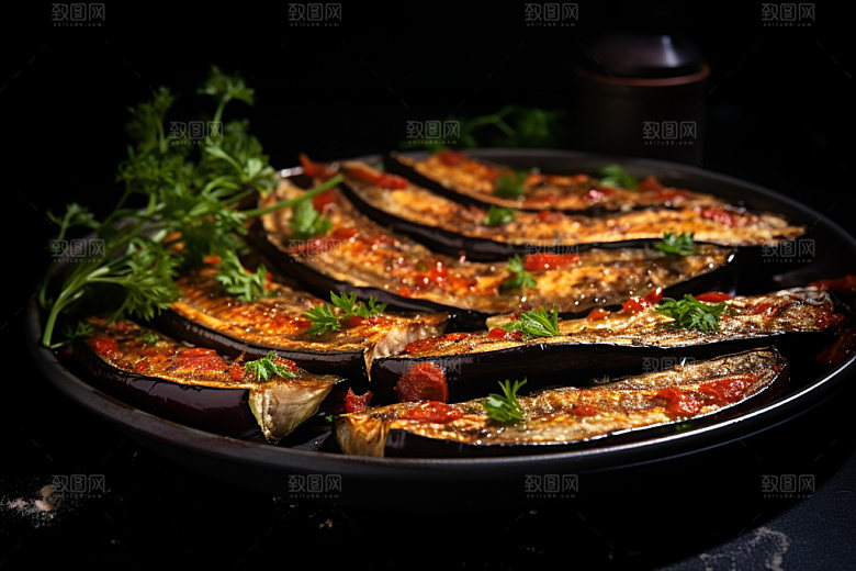 烤茄子美味蔬菜摄影图
