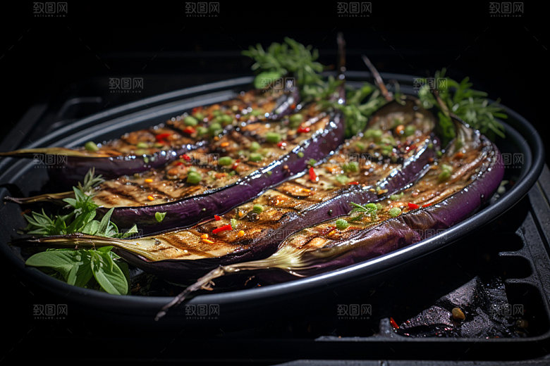 烤茄子美食高清摄影图