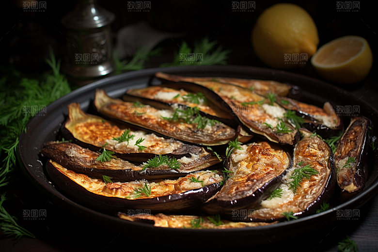 烤茄子美食美味摄影图