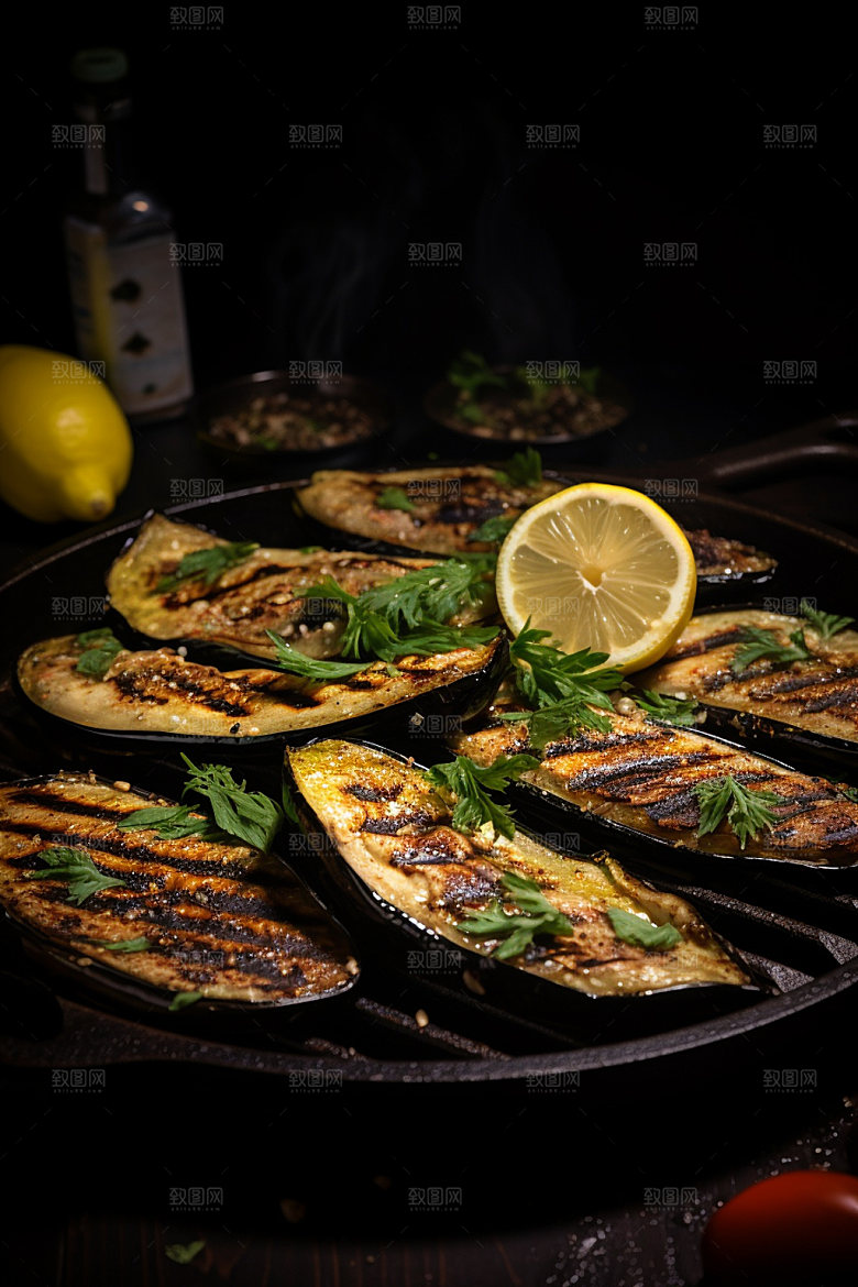 烤茄子美味蔬菜摄影图