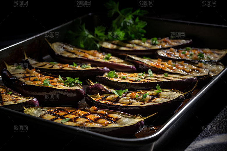 烤茄子烧烤高清摄影图