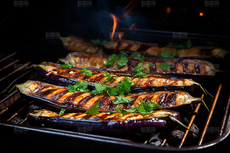 烤茄子高清美味摄影图