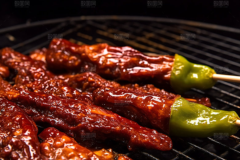 烤青椒美味撸串摄影图