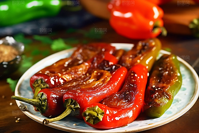 烤青椒美味餐饮摄影图
