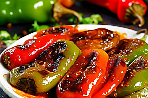 烤青椒美食美味摄影图