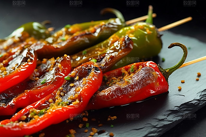 烤青椒美食美味摄影图