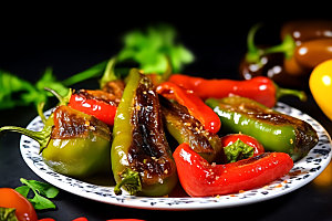 烤青椒撸串美食摄影图