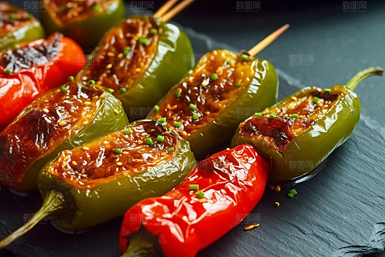 烤青椒美味特写摄影图