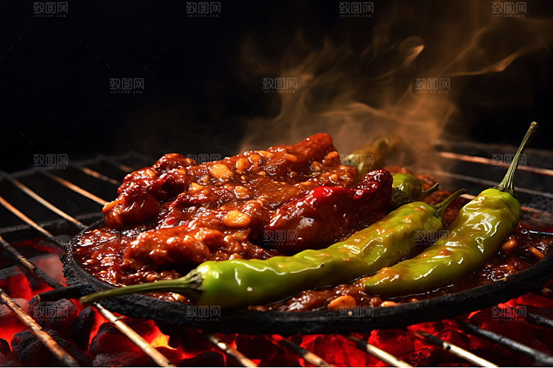 烤青椒美食特写摄影图