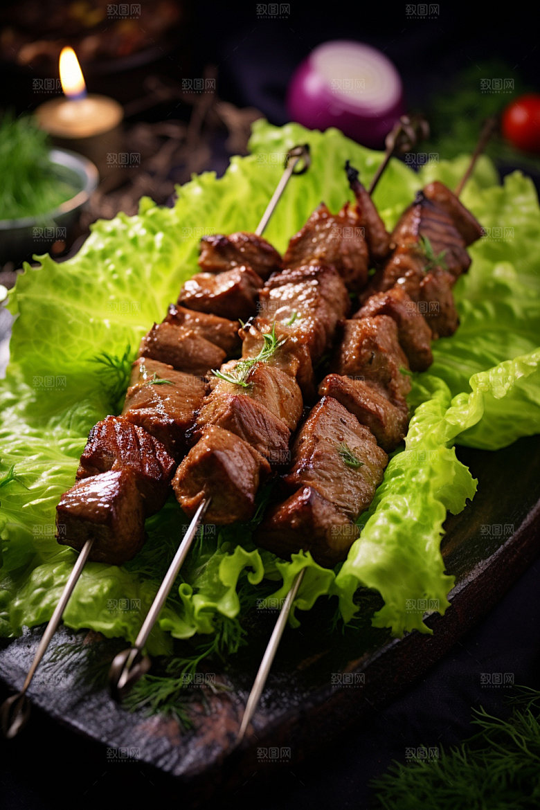 烤肉串烧烤热辣摄影图